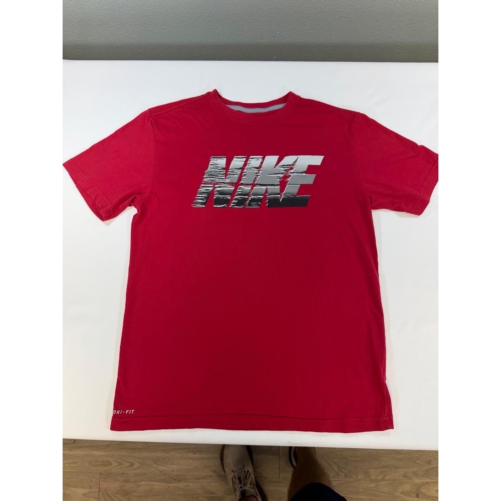 Nike Dri-FIT Mens Red Graphic Logo Crew Neck T-Shirt 619108-687 M